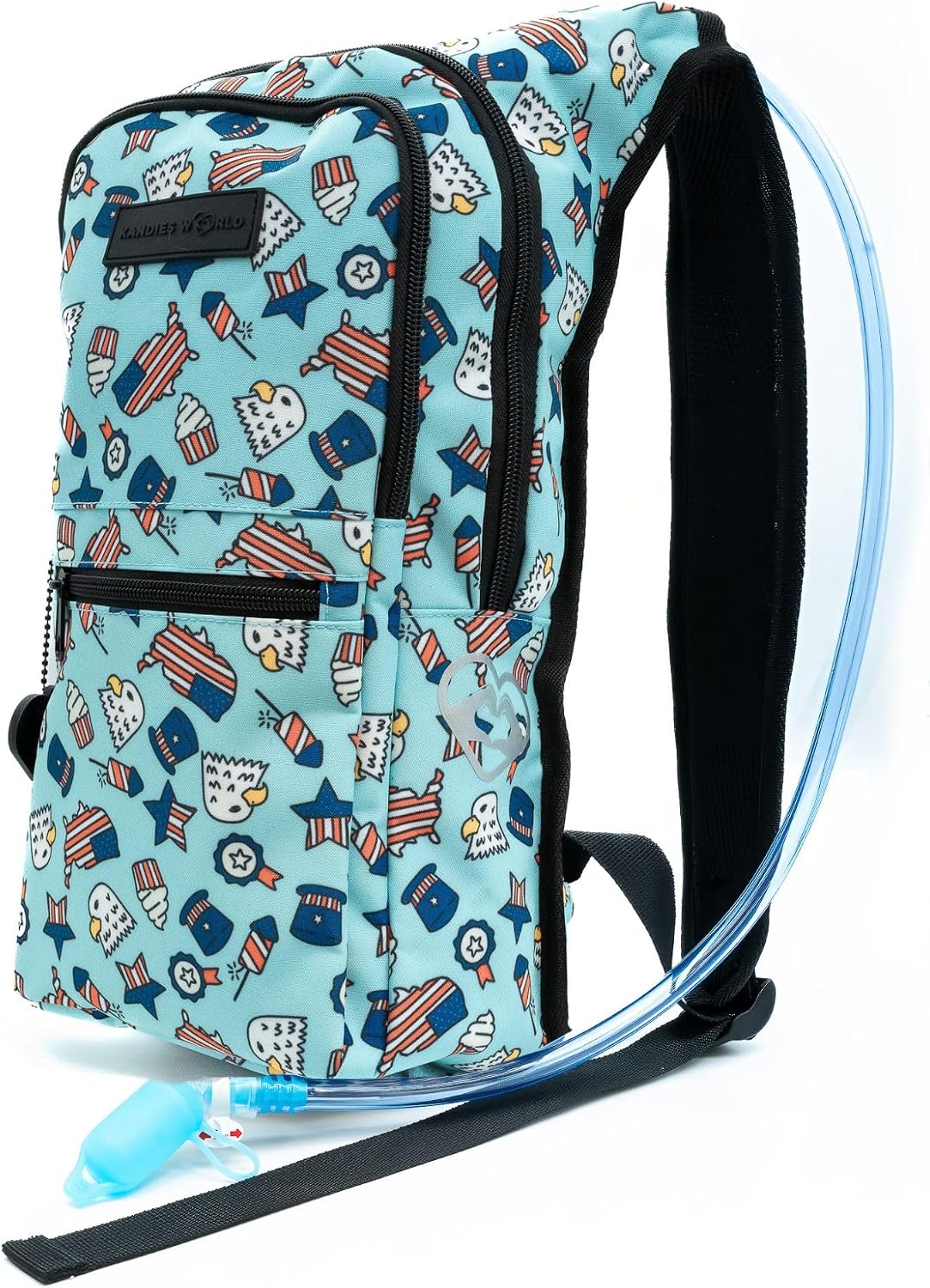 Kandies World Reflective Festival Hydration Pack - 2L Hydropack for Raves, Hiking, Biking, Running, and More (with Anti-Theft Pocket)