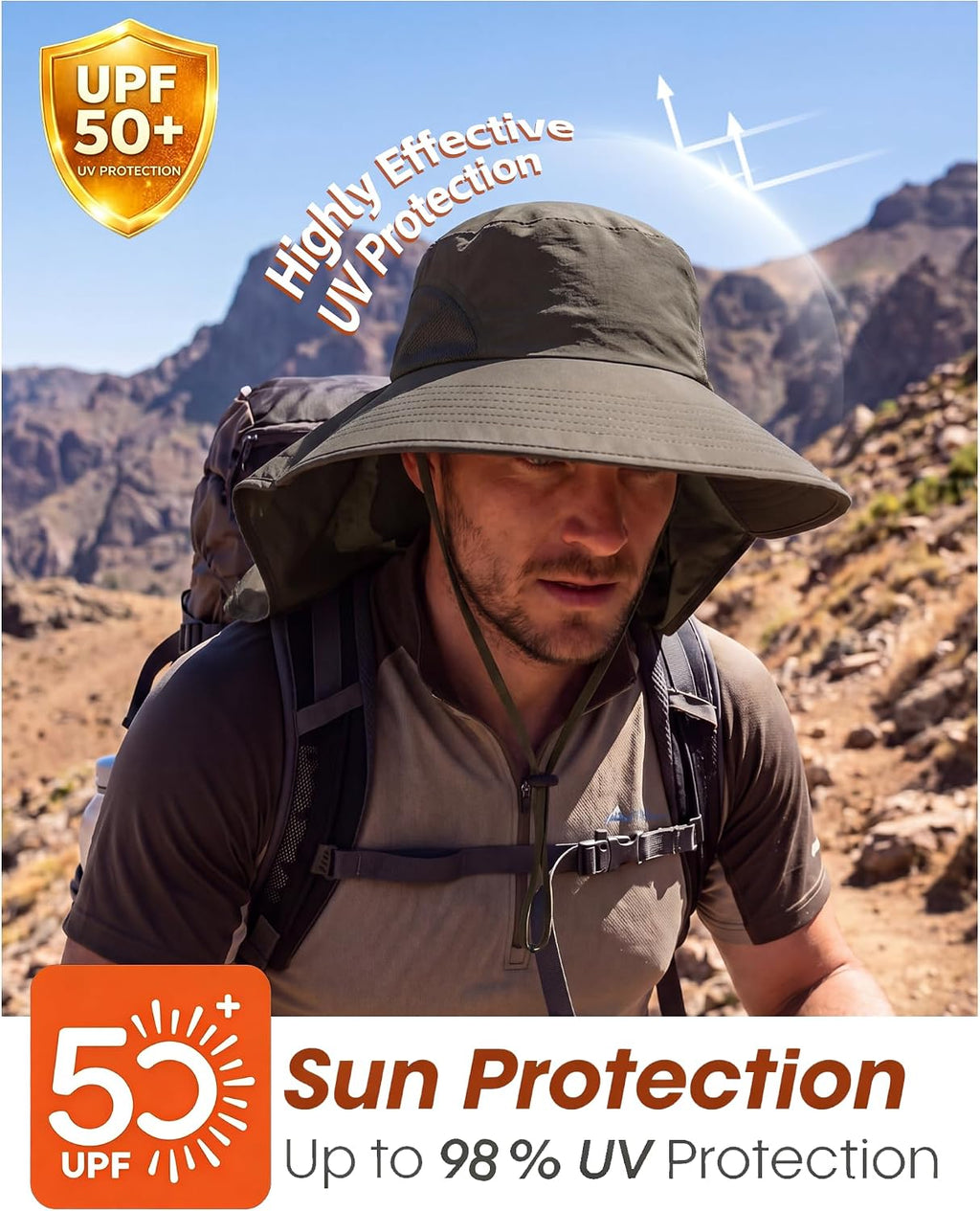 Home Prefer Outdoor UPF50+ Sun Hat Wide Brim Mesh Fishing Hat with Neck Flap