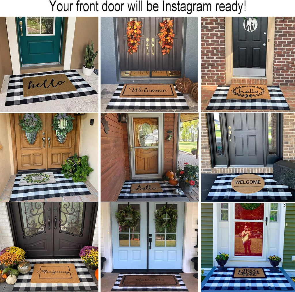 Buffalo Plaid Outdoor Rug 35.4'' x 59'' Black and White Front Door Mat Front Porch Rug Layered Welcome Door Mat for Front Porch Decor, Front Door, Farmhouse Decor,Entryway