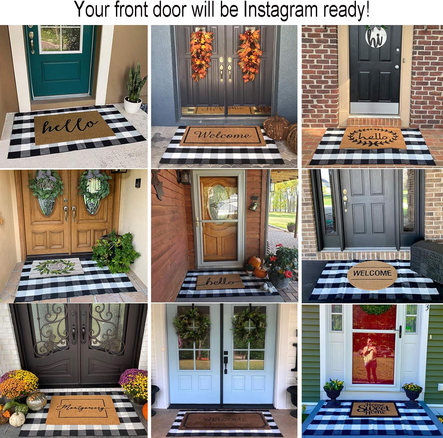 Buffalo Plaid Outdoor Rug 35.4'' x 59'' Black and White Front Door Mat Front Porch Rug Layered Welcome Door Mat for Front Porch Decor, Front Door, Farmhouse Decor,Entryway