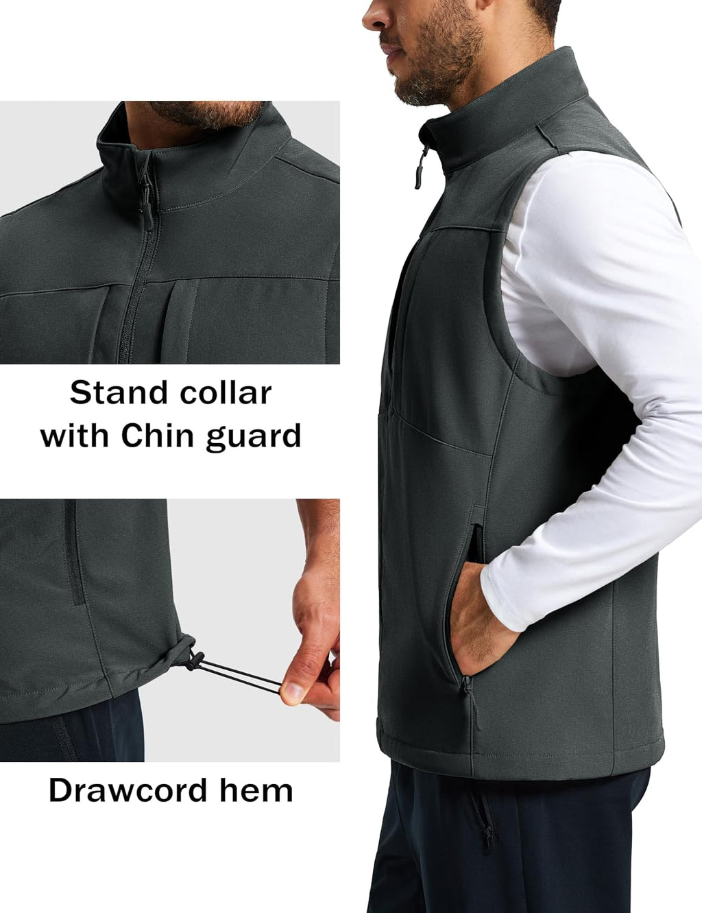 MAGCOMSEN Men's Lightweight Softshell Vest Outerwear Fleece Golf Running