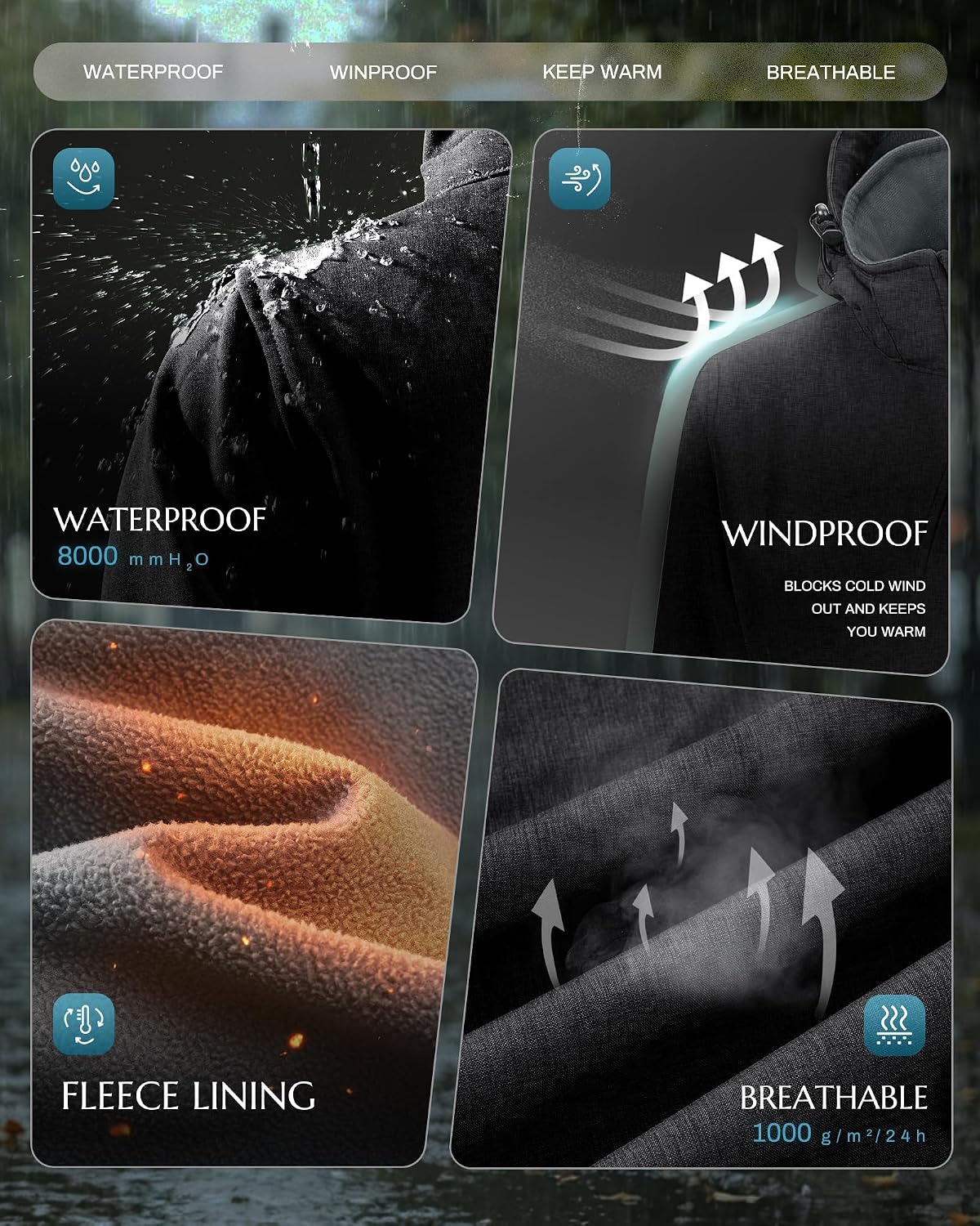 Outdoor Ventures Women's Fleece Lined Rain Jacket Waterproof Softshell Coat