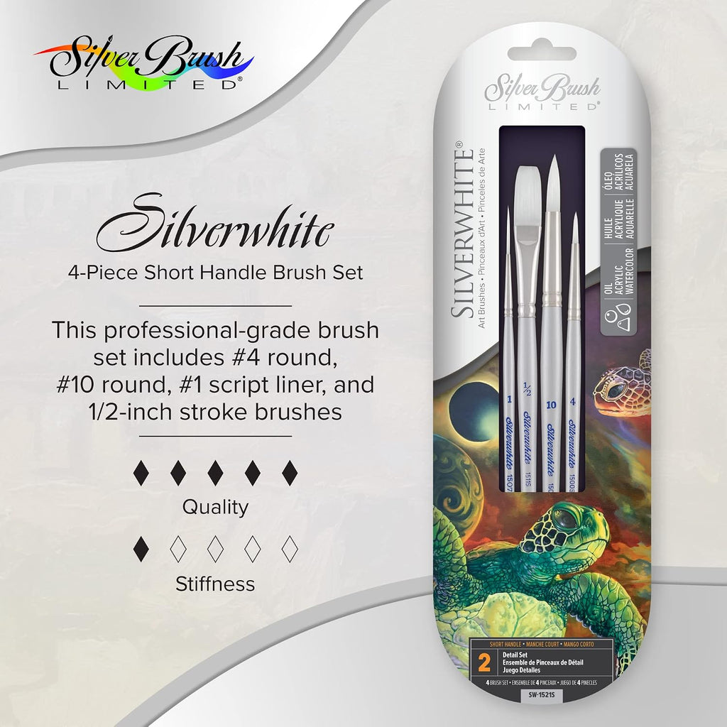Silver Brush Limited Silverwhite Detail Watercolor Paintbrush Set, 4pc