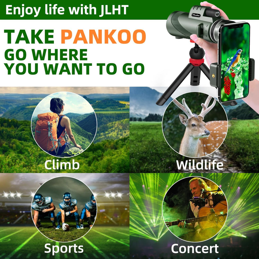 40x60 High Powered Monocular Telescope for Adults with Smartphone & Tripod
