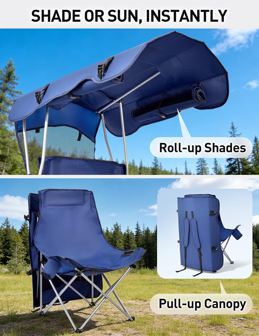 EO Living Oversized Camping Chair with Canopy Shade - 400 LBS Heavy Duty