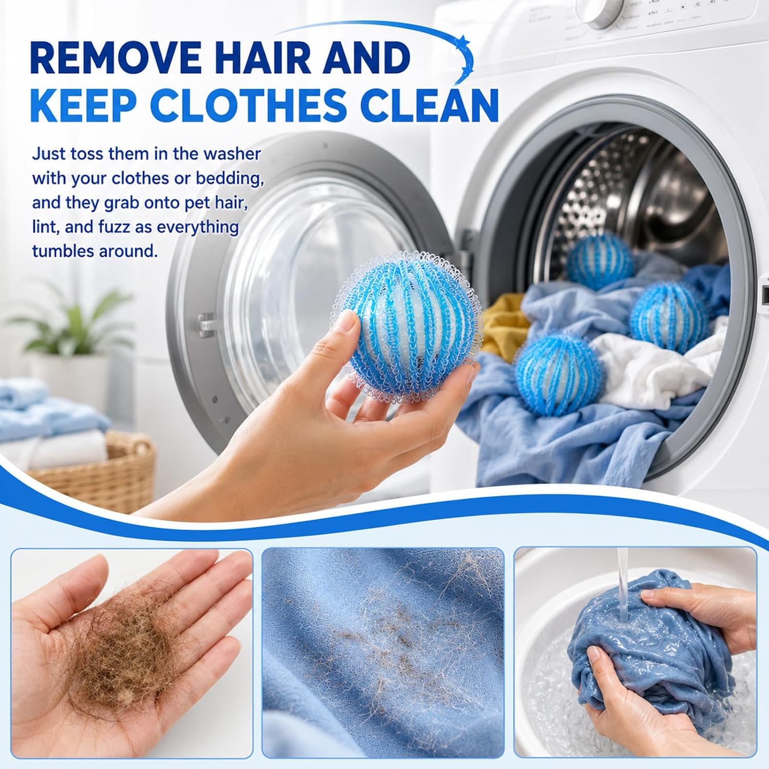 12Pcs Pet Hair Remover for Laundry, Washing Machine Hair Collector & Pet Hair Removal Tool, Reusable Dog & Cat Hair Catcher for Clothes, Bedding & Blankets