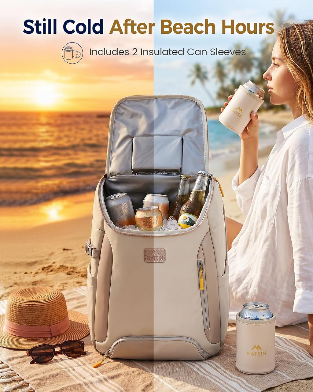MATEIN HER Cooler Backpack for Women with Hook-and-Loop Top Lid for Beach