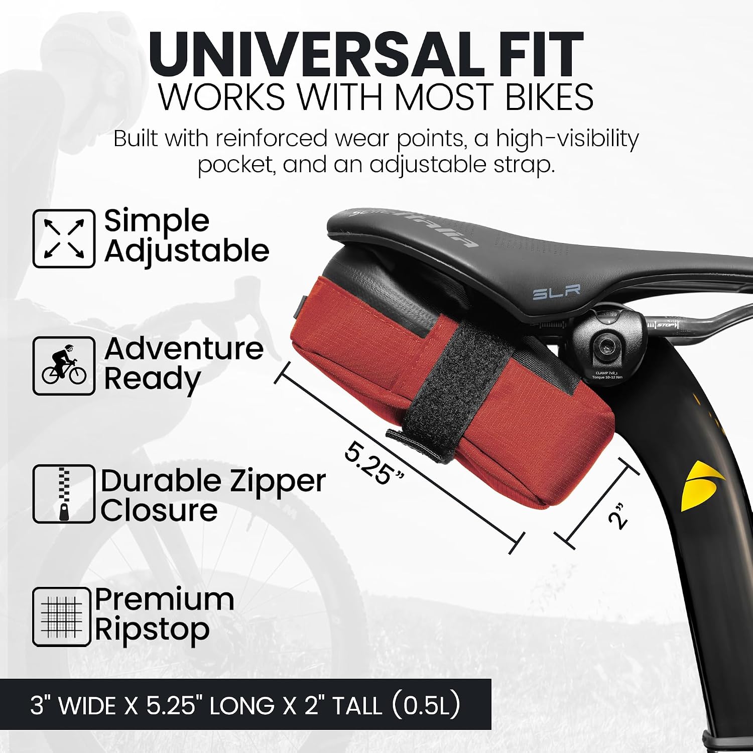 ALMSTHRE Signature Bike Saddle Bag – Rust Red | 0.5L Bike Seat Bag (3" x 5.25" x 2") | Water-Resistant Ripstop, Waterproof Zipper, Internal Pocket | Durable Under Seat Storage