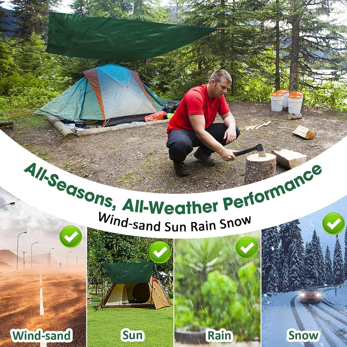 Heavy Duty Double-Sided Waterproof Poly Tarp 15x15 Feet 8mil Thick Polyethylene Tarps, Perfect for Outdoor Use, Plastic Cover & Mat for Tent Camping Storage Boat Bikes Vehicles