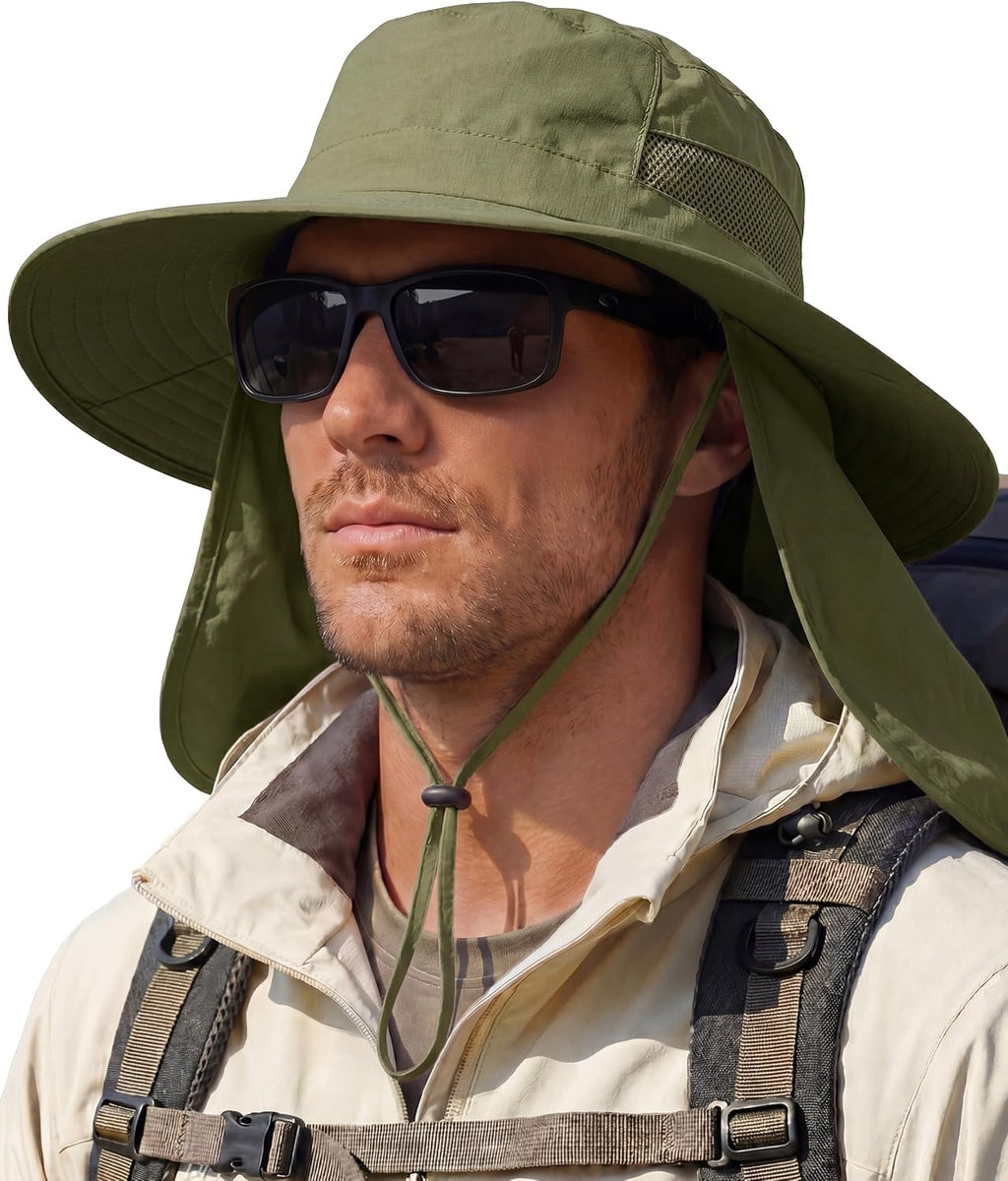 Sun Hats for Men Wide Brim Bucket Hat with Neck Flap for Fishing & Hiking Mens Sun Hat for UV Protection