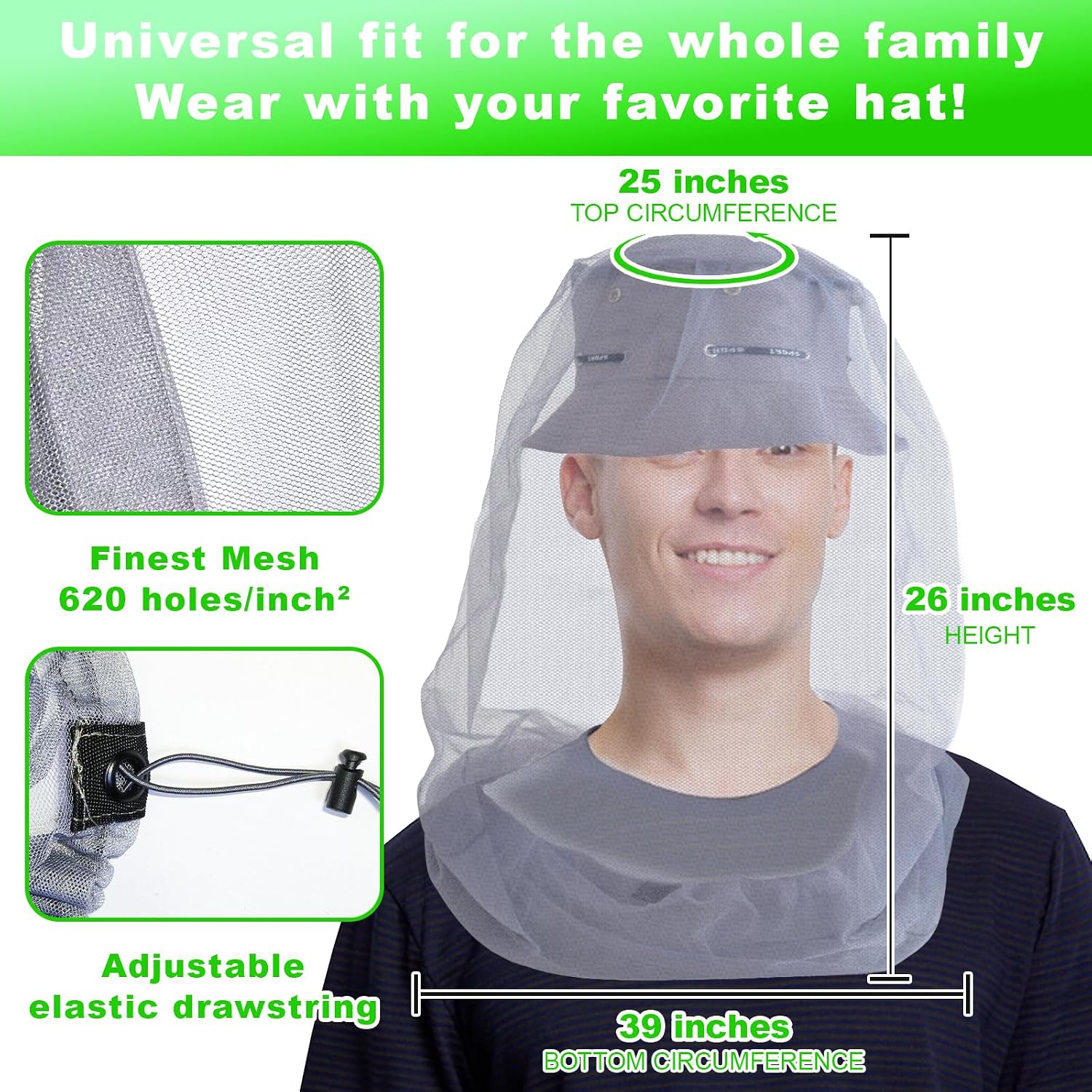 South to East Mosquito Head Net for Insect 2 Pack, Fly & Bug Protection