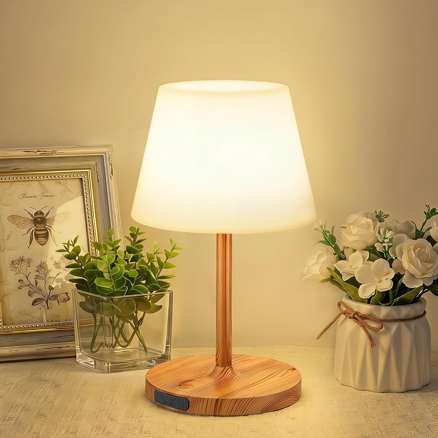 LUTEC 2 Pack Shower Lamp Waterproof, 6000mAh Rechargeable Cordless Table Lamp with 3 Color Temps and Stepless Dimming, Touch Control & Portable LED Nightlight for Bathroom, Desk, Outdoor(Wood Grain)