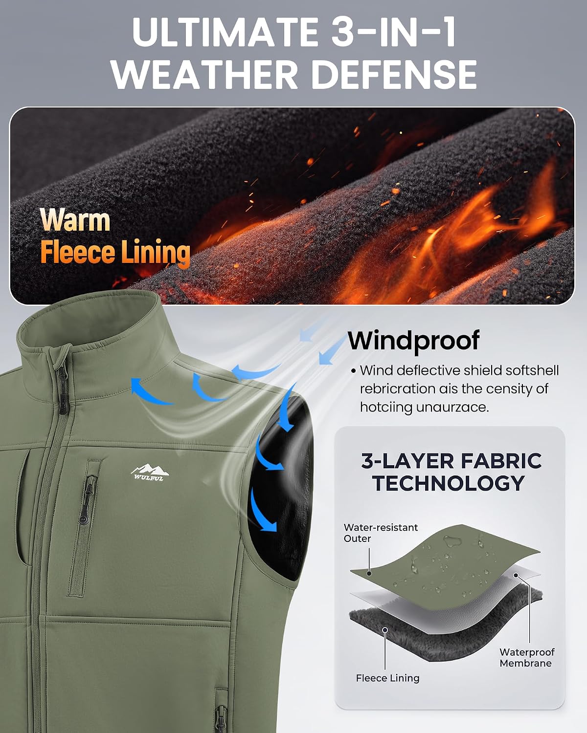 WULFUL Men's Golf Vest Windproof Lightweight Outerwear Sleeveless Jacket