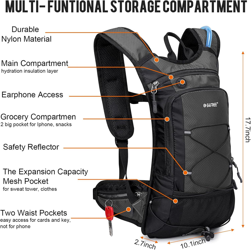 G4Free Hydration Backpack Pack with 2L BPA Free Bladder for Outdoor