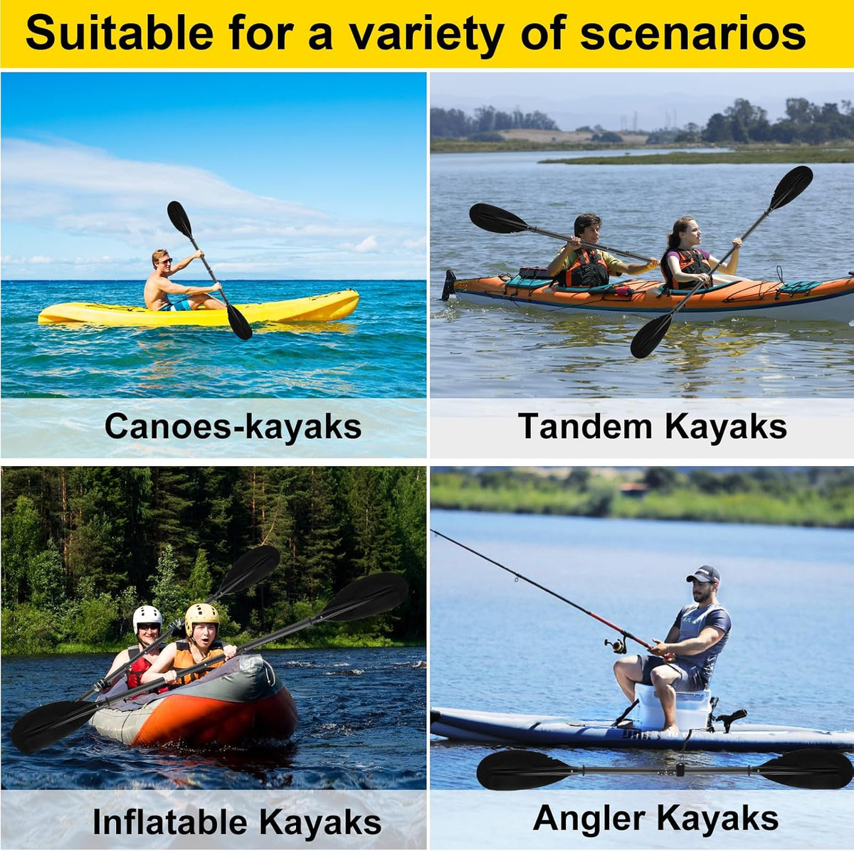 Kayak Paddle, 70inch to 95inch Telescopic Canoe Paddle Adjustable for Boat Oars with Kayak Paddles Leash Made of Metal Pole Sturdy Black (70inch-95inch)