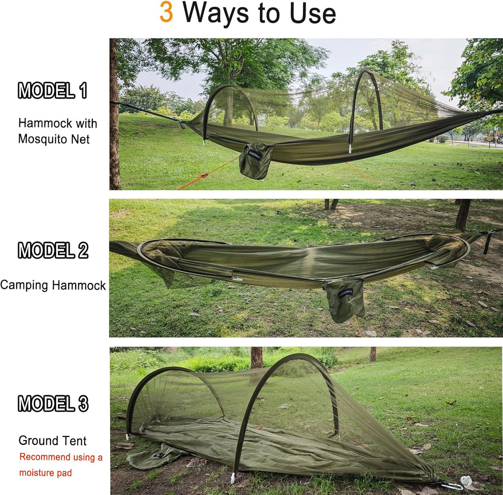 OdZMers Hammock with Mosquito Net, 1-Person Pop Up Camping Hammock Tent