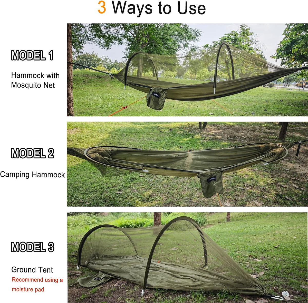 OdZMers Hammock with Mosquito Net, 1-Person Pop Up Camping Hammock Tent