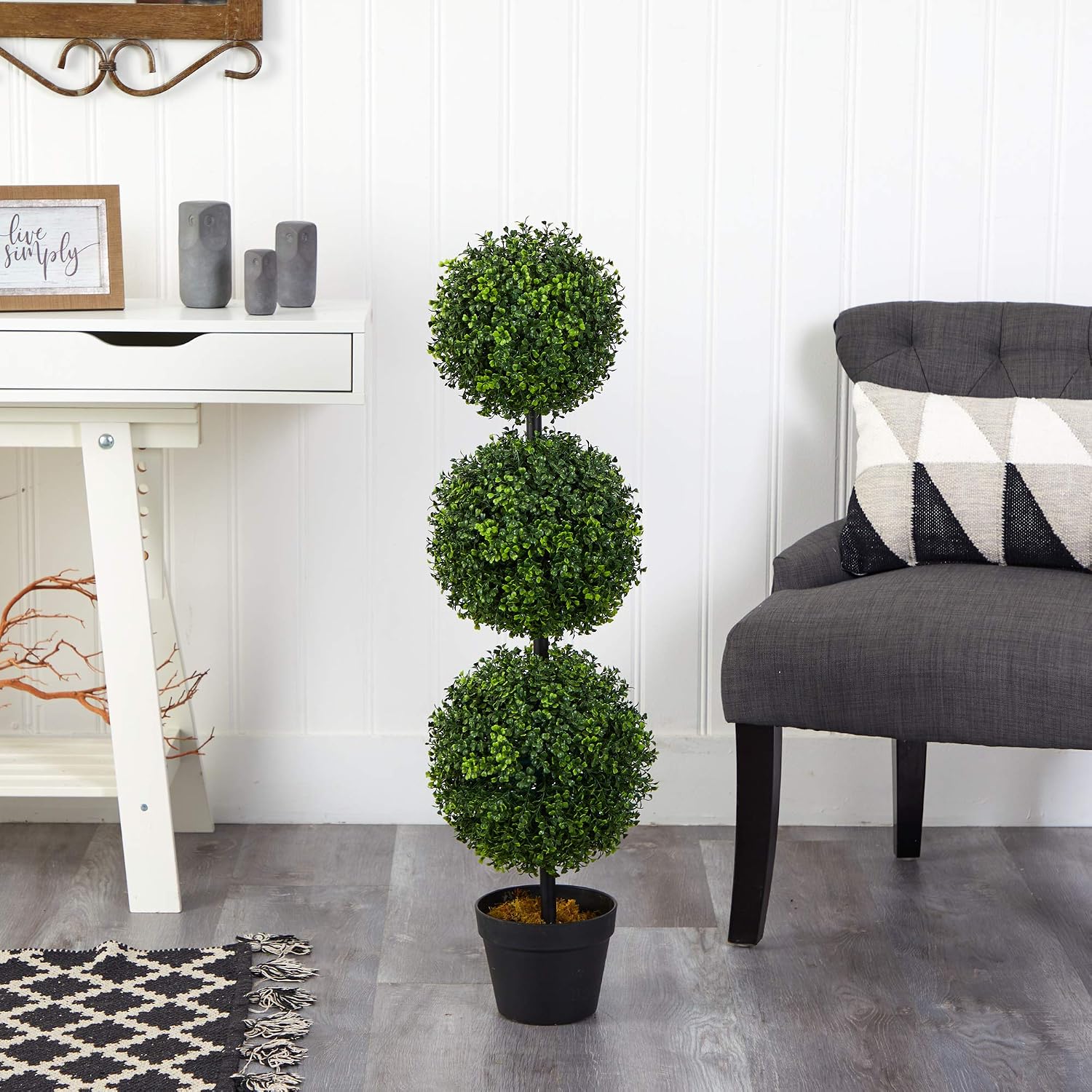 Nearly Natural 36 in Artificial Triple Ball Boxwood Topiary Tree with Pot