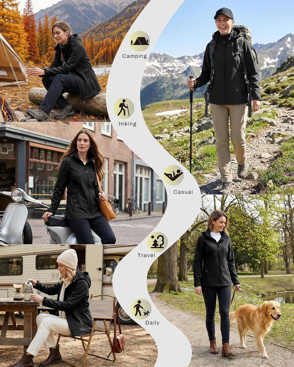 Outdoor Ventures Women's Fleece Lined Rain Jacket Waterproof Softshell Coat