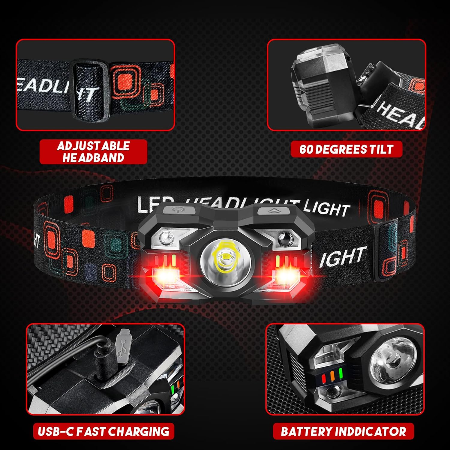 Headlamp Rechargeable 12Pack, 3000 Lumen Ultra-Light Bright Headlamp Flashlight with White Red Light, LED Headlight Motion Sensor, 5+5 Mode for Outdoor Camping Fishing Running Hiking (12)