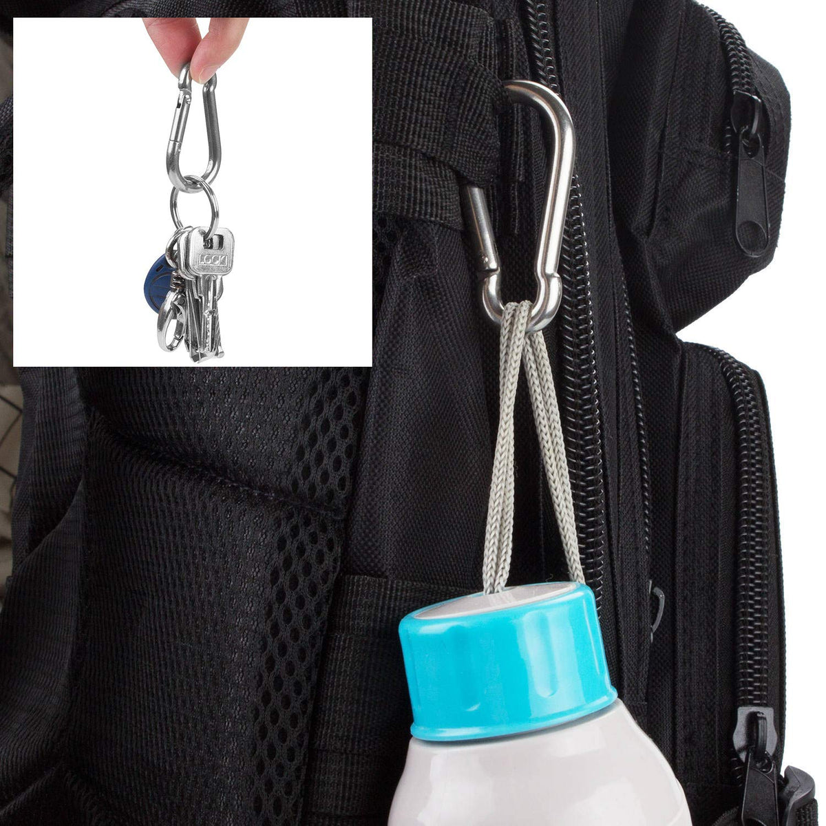 MIVIDE 50 PCS Stainless Steel Spring Snap Carabiner, Round, Silver, 2 Inch, Auto-locking, Camping, Hiking, Fishing, Boating, Dog Leash, Keychain