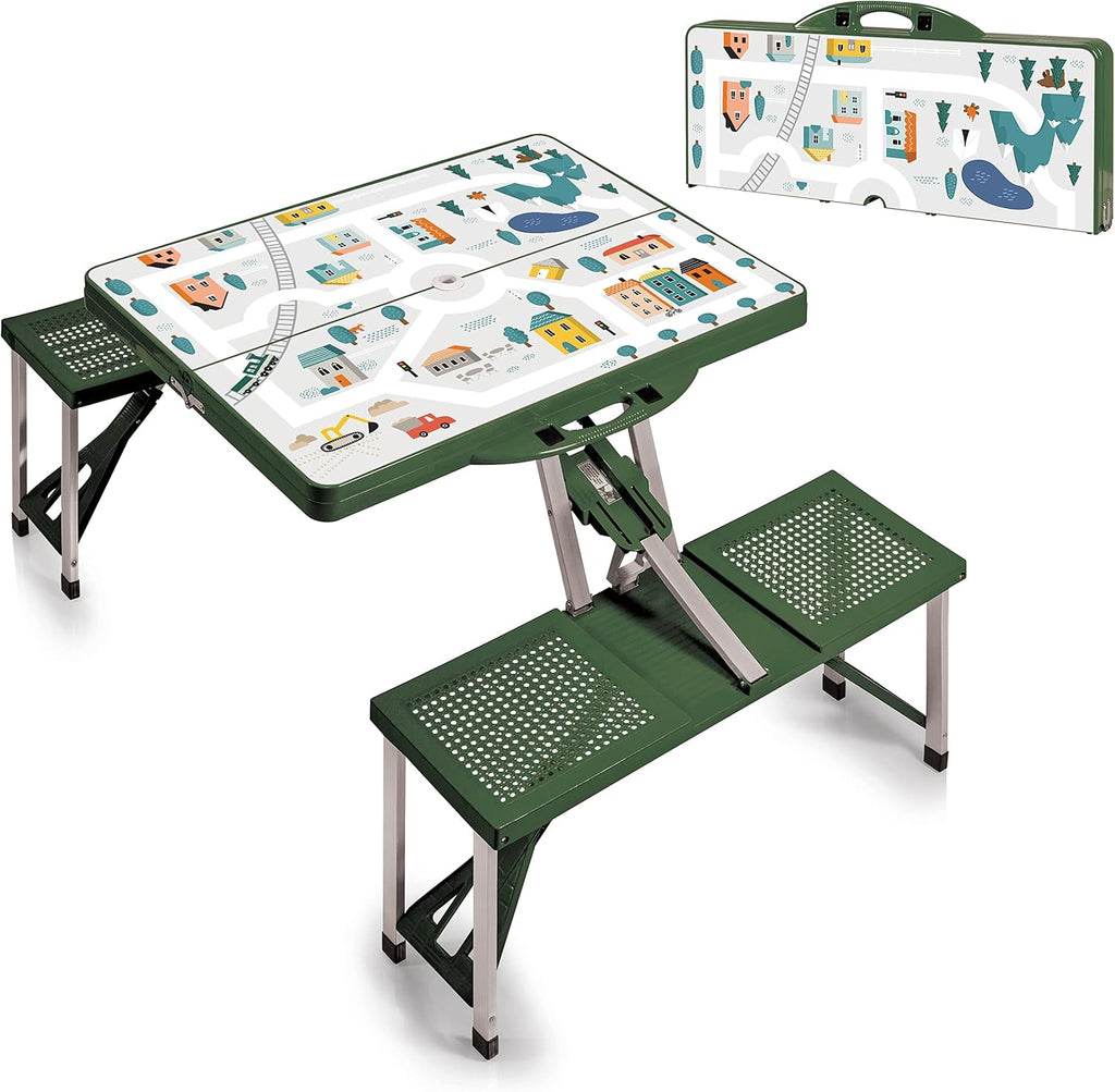 Picnic TIME Portable Folding Picnic Table with Seats for 4, Collapsible Aluminum Table with Benches & Umbrella Hole, Lightweight Foldable Table for Camping, Travel, Backyard, Tailgating