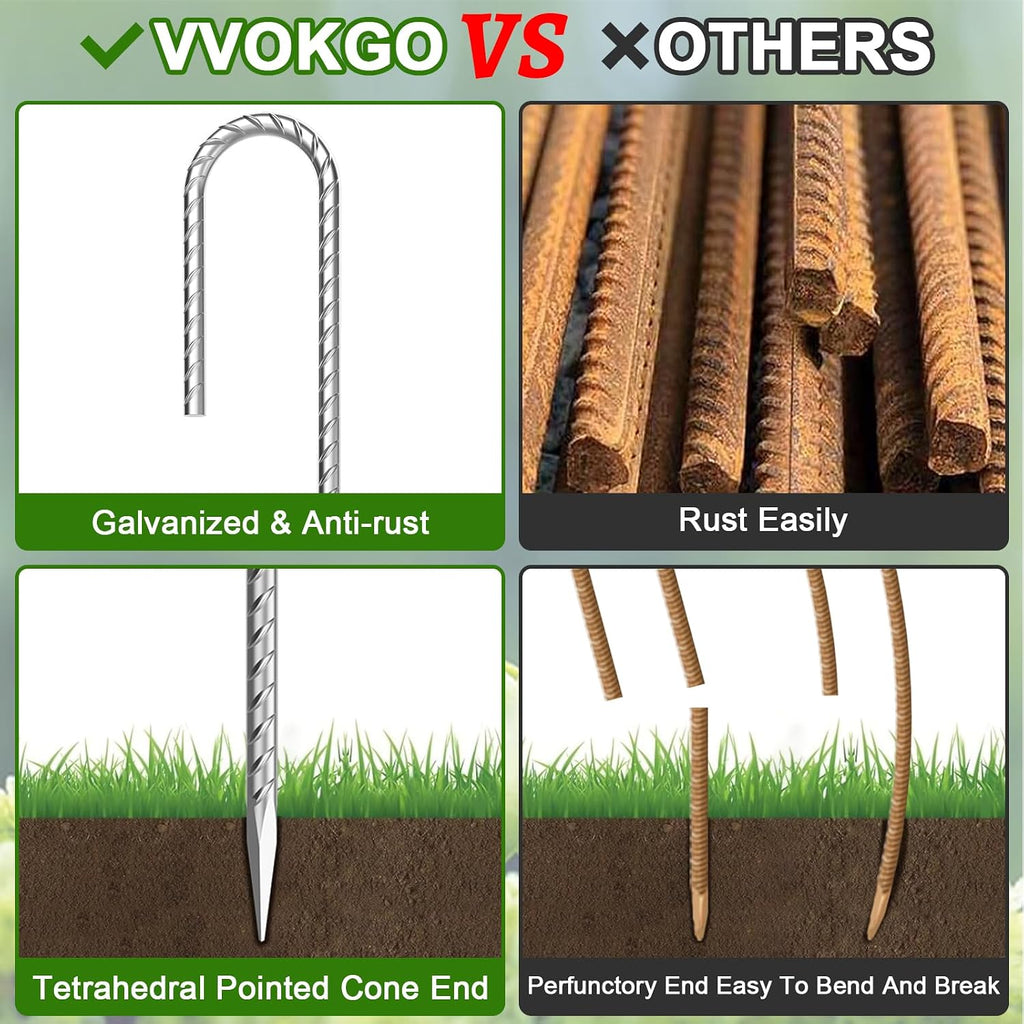 VVOKGO Rebar-Stakes-12-Inch J Hook Galvanized Garden Tent Stakes Heavy Duty