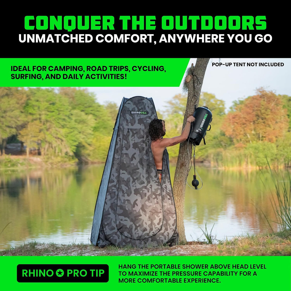 Rhino USA Portable Solar Camp Shower - 5 Gal/20L for Camping & Overlanding