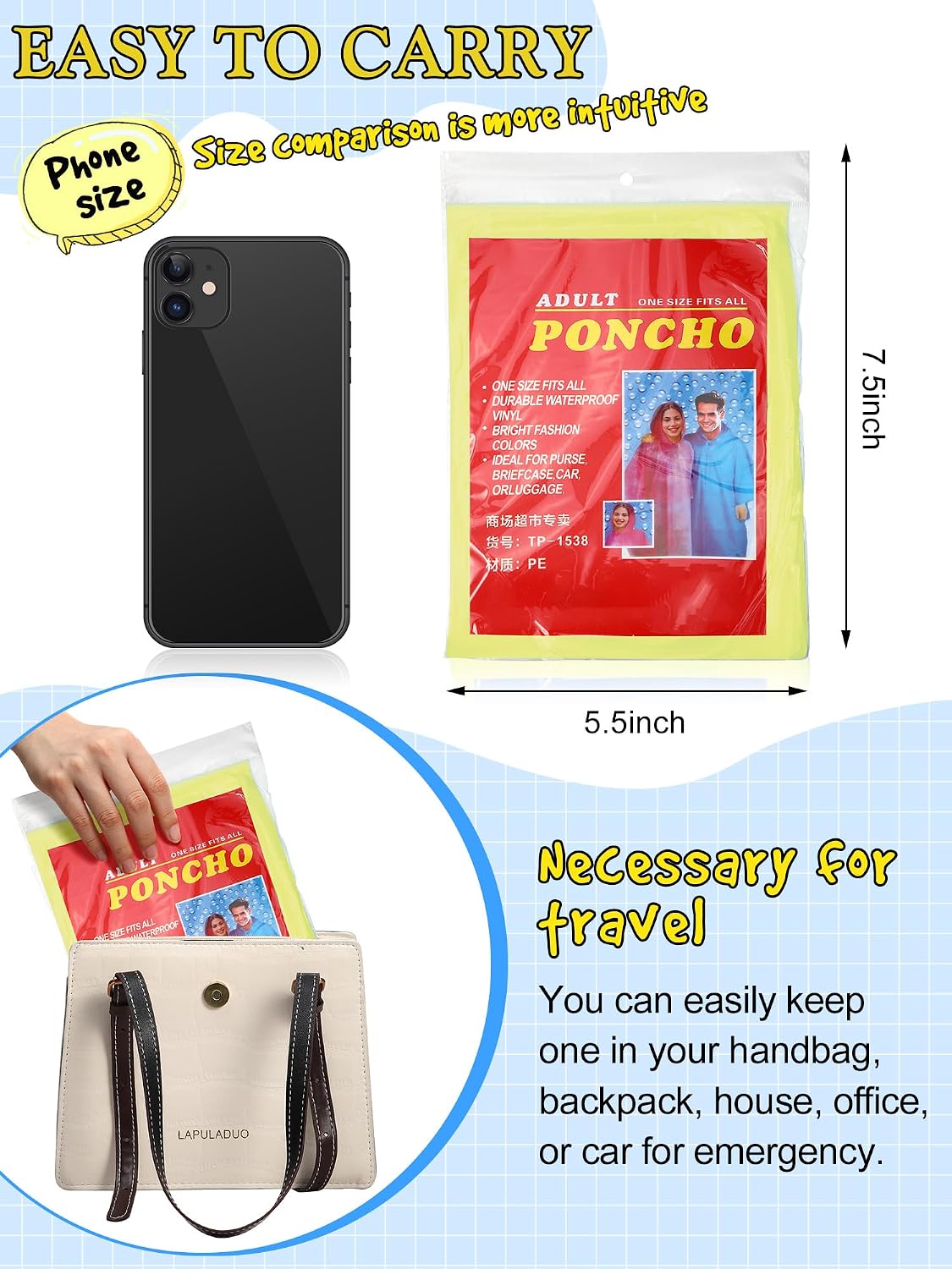 Tarpop 40 Pack Disposable Rain Ponchos Adult Drawstring Hood