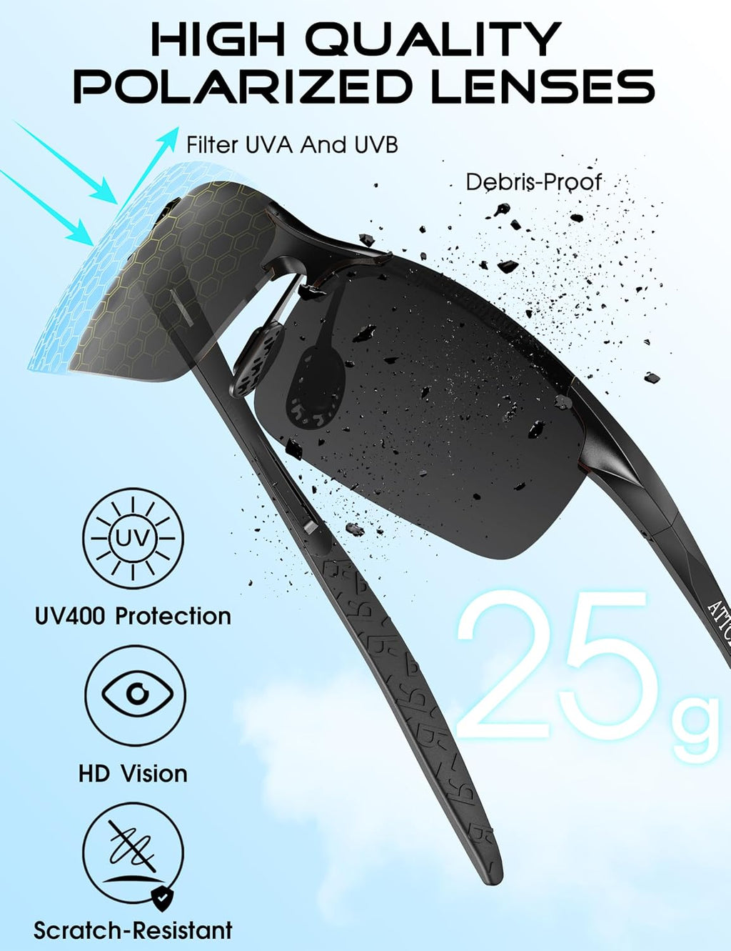 ATTCL 0.9 oz Polarized Sunglasses Men Al-Mg Metal Golf Fishing Sports UV400