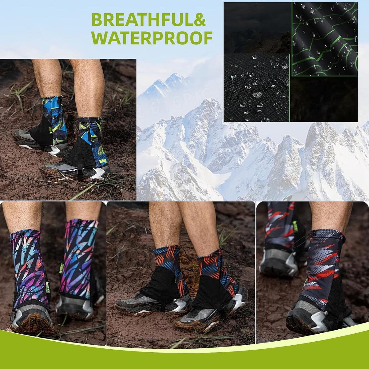 Sandproof Shoe Covers,Waterproof, Breathable, Gaiters Protect Against Mud, Sand, Rain, Snow, Light and Adjustable,Short for Men and Women, for Camping, Fishing, Hiking, Mountain Climbing