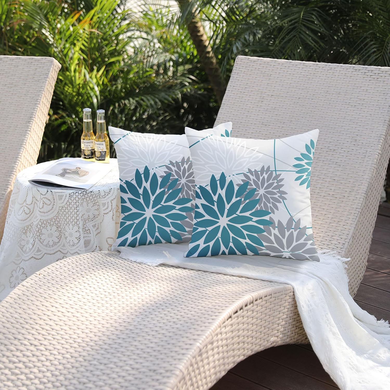 DFXSZ Blue Grey Floral Outdoor Pillow Covers 18x18 Set of 2 Waterproof