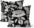Vintage Floral Pillow Covers 18x18 Inch 2 Pcs Boho Black Hydrangea Flower Decor Throw Pillows Spring Summer Seasonal Outdoor Farmhouse Decoration Pillowcase Linen Cushion Cover for Couch