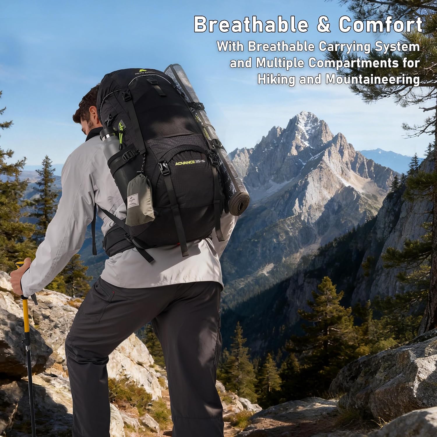 N NEVO RHINO 40L Internal Frame Hiking Backpack with Rain Cover