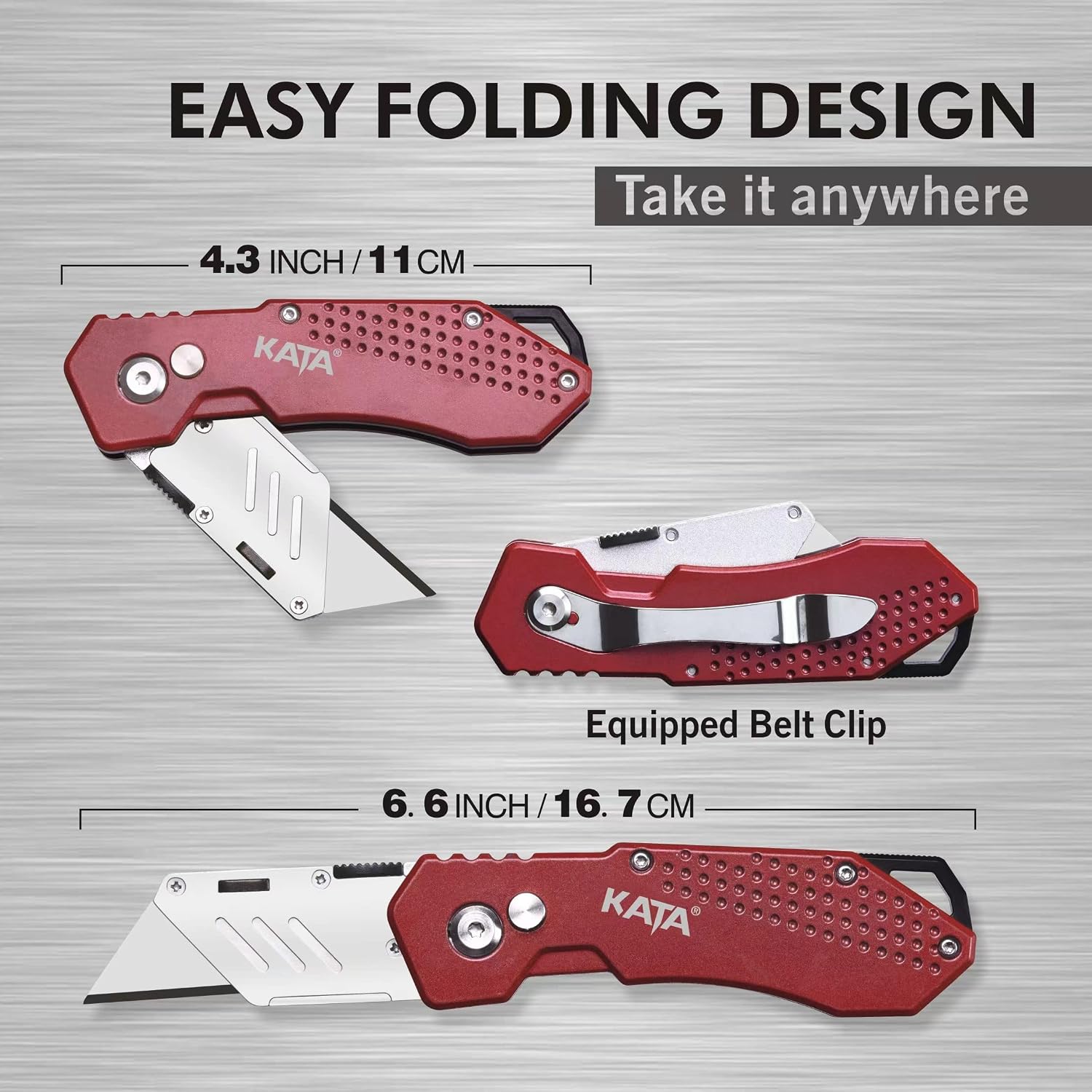 KATA 3 Pack Folding Utility Knife Set, Heavy Duty Box Cutters with Blades