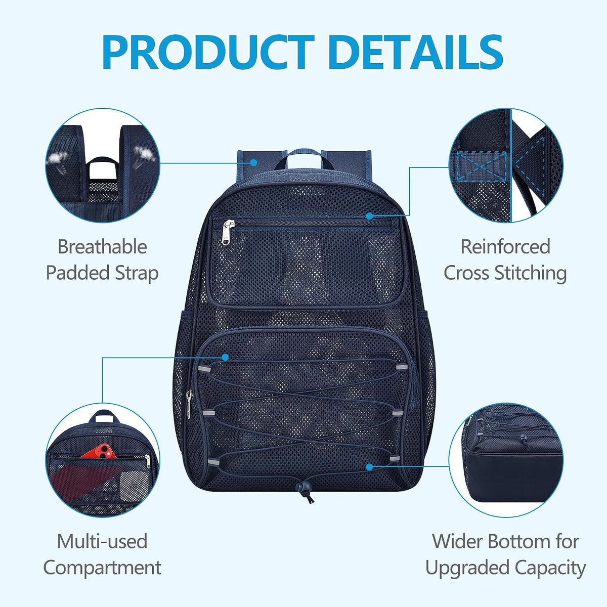 Paxiland Mesh Backpack Heavy Duty, 27L Large See Through Mesh Beach Bag