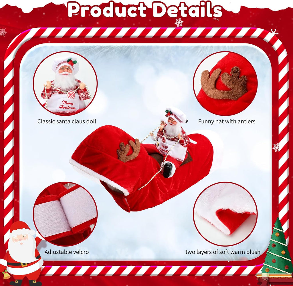 BWOGUE Santa Dog Costume, Dog Christmas Outfit, Santa Riding Pet Clothes, L