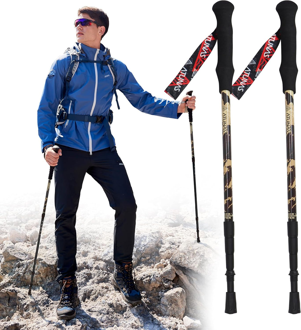 ATUNAS Trekking Poles, 2-Pack Lightweight Aluminum Collapsible Hiking Sticks with EVA Grip and Quick Lock for Men and Women