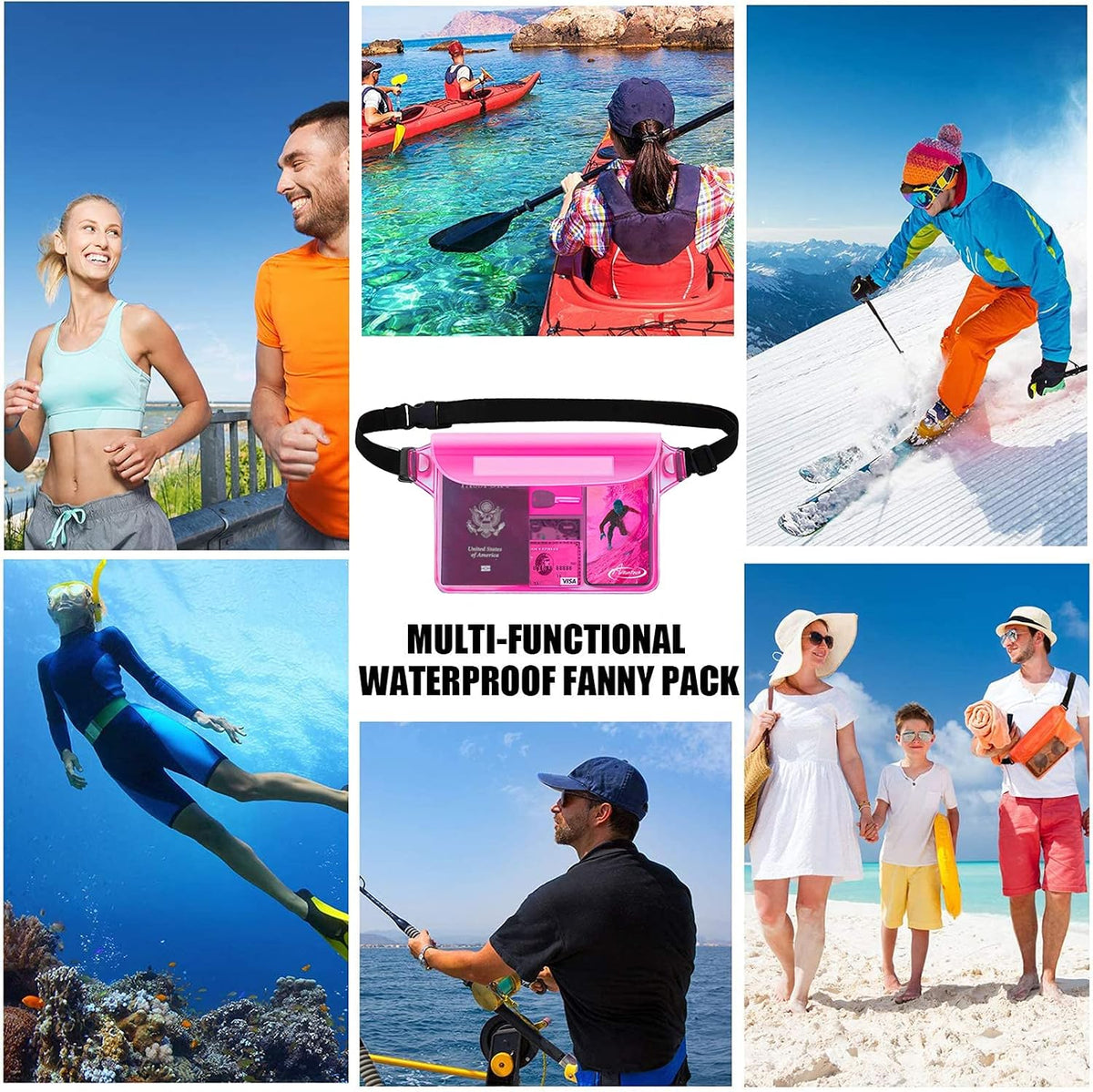 AiRunTech Waterproof Sling Shoulder Bag for Women Men, Amusement Theme Park Mexico Cancun Vacation Essentials Accessories Must Haves,Waterproof Pouch for Phone Passport Wallet Purse with Waist Strap