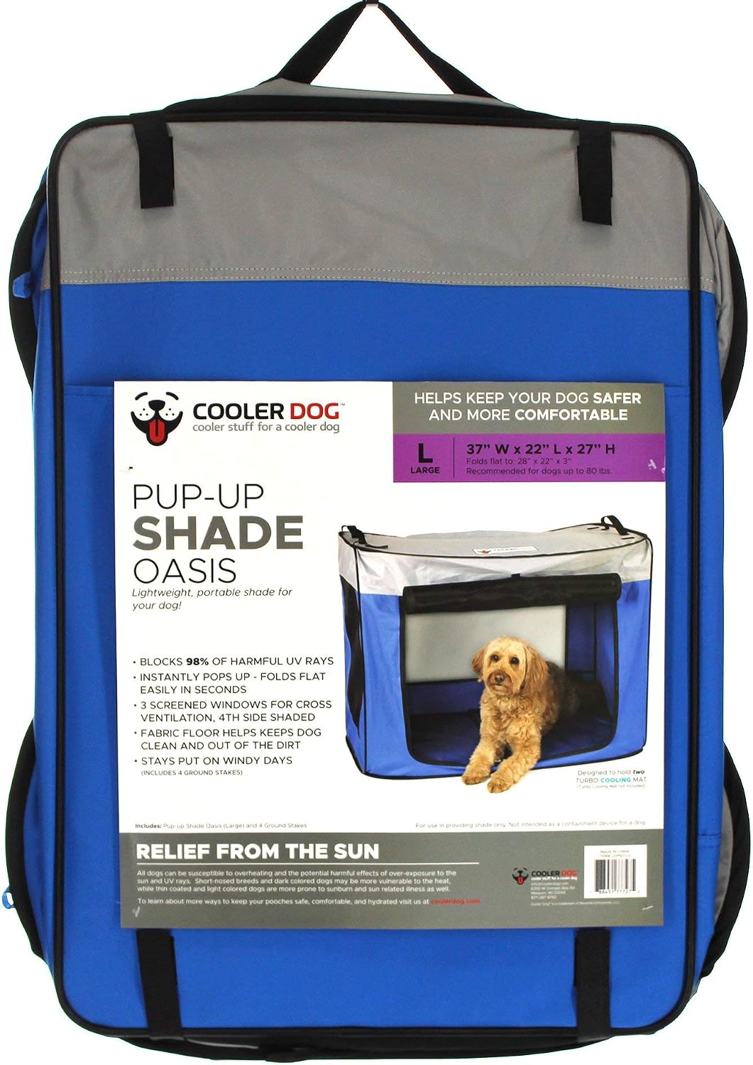 CoolerDog Pop Up Dog Shade Tent – Portable UV Sun Protection Shelter for Large Dogs, Outdoor Beach & Camping Sun Shade (Large)