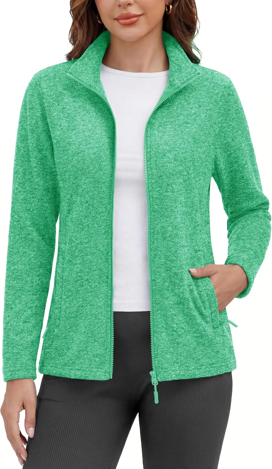 MAGCOMSEN Womens Fleece Zip Up Jacket with Pockets Lightweight Soft Coat