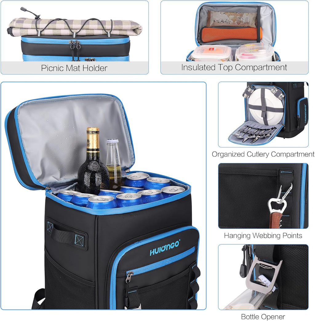 Hulongo Large Waterproof Insulated Cooler Backpack, 30L, 48Cans