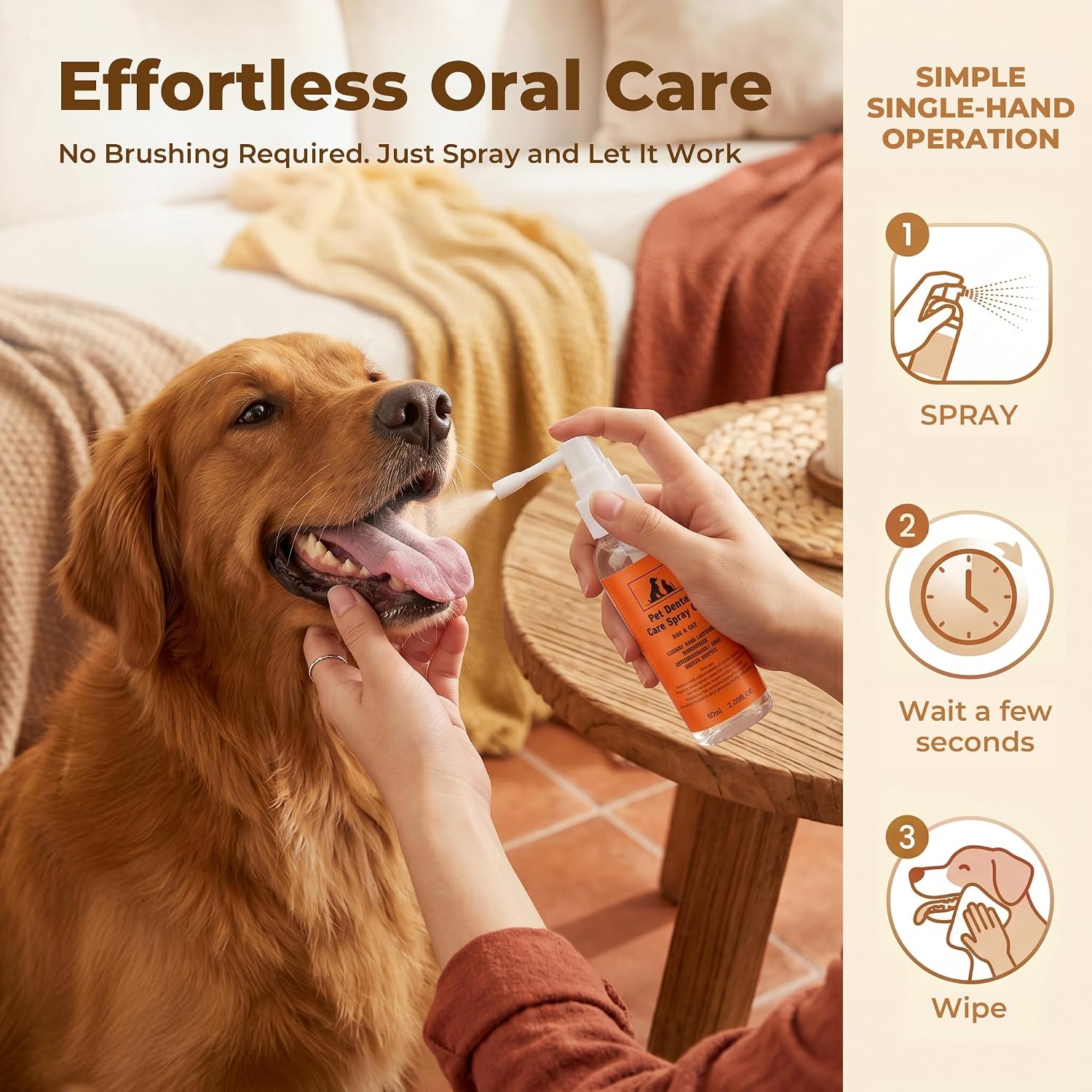 Pet Dental Spray Gel for Dogs & Cats, No Brushing Pet Oral Care Spray, Self-Adhering Gel Film for Teeth Cleaning, Breath Freshener & Plaque Tartar Control, Gum Health Support