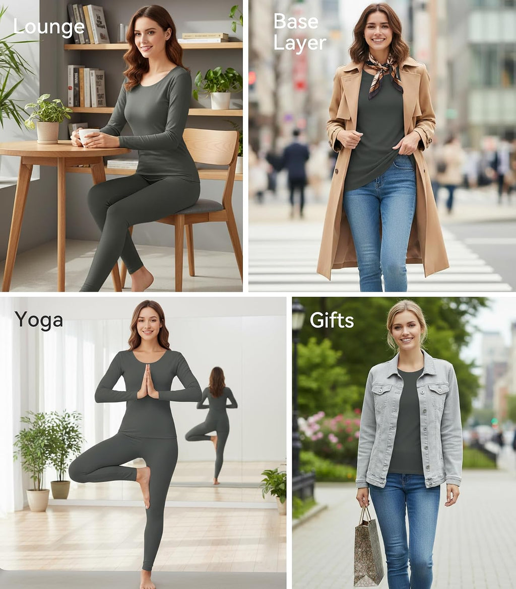 WiWi Soft Underwear for Women Thermal Long Johns Sets Super Warm Base Layer Top Pants Pajamas Set Viscose from Bamboo S-3X