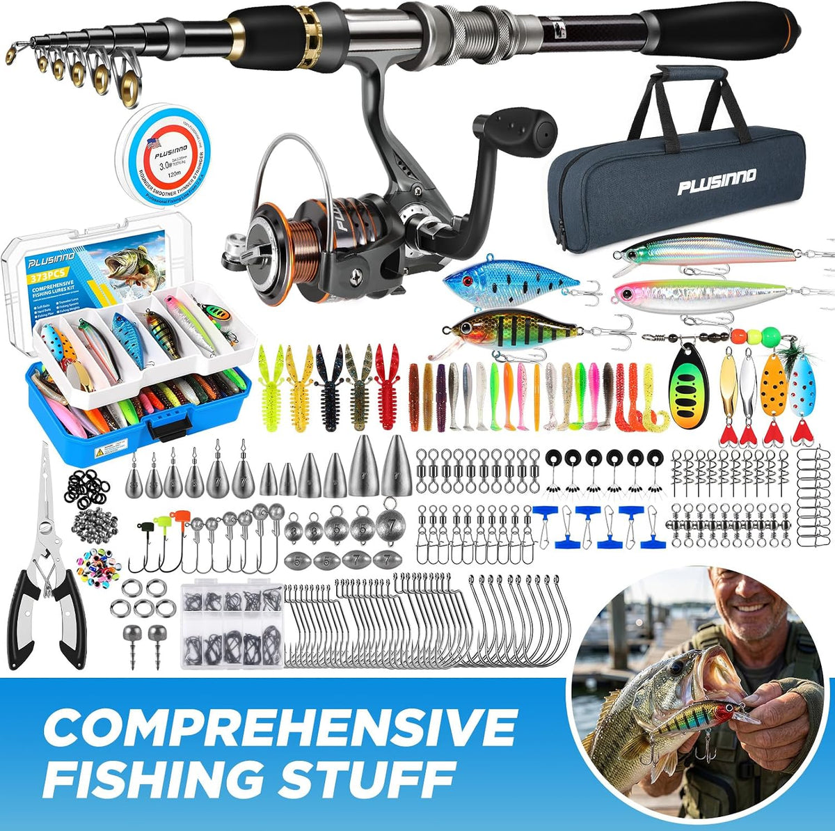 PLUSINNO Fishing Rod and Reel Combo Pole Gear Kit Telescopic Beginner