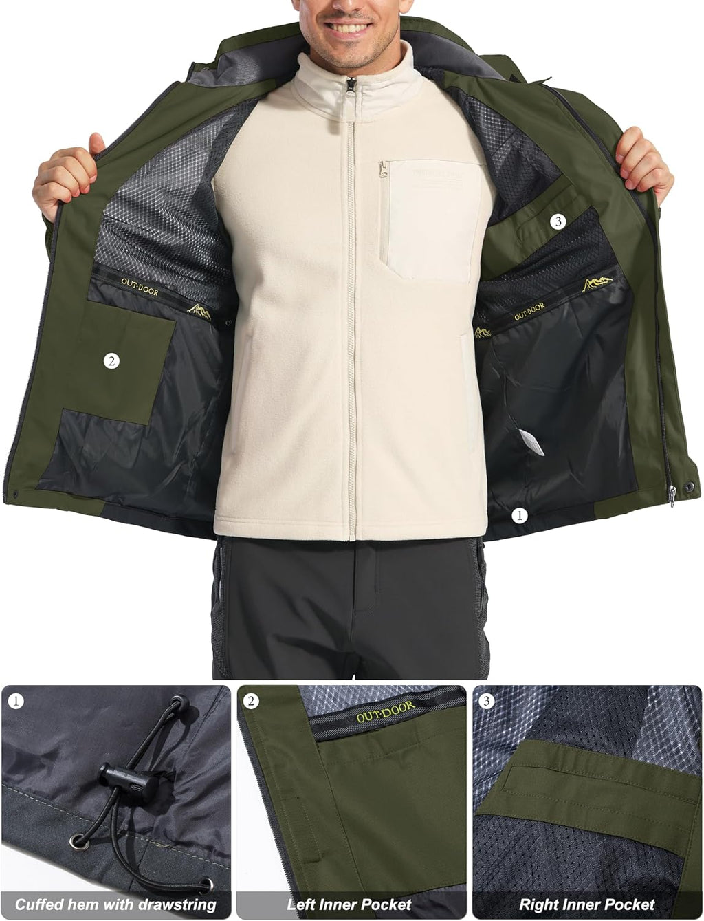 MAGCOMSEN Men's Rain Jacket Lightweight Windbreaker Fishing Raincoat