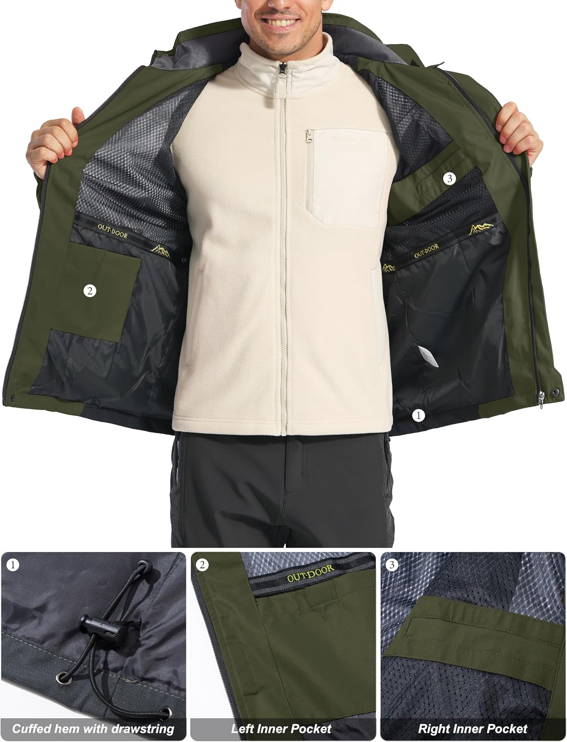 MAGCOMSEN Men's Rain Jacket Lightweight Windbreaker Fishing Raincoat