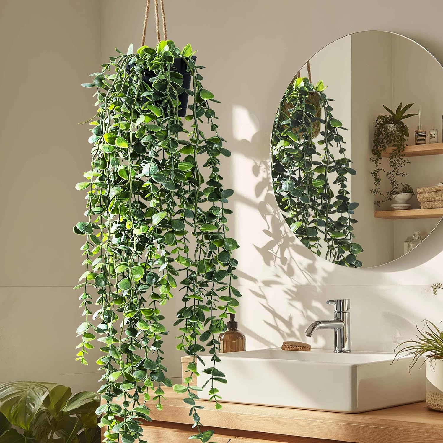 Artificial Hanging Plant 2 Pcs Faux Plant Ivy Vine Faux Eucalyptus Vines Fake Potted Greenery for Wall Living Room Home Shelf Office Bathroom Outdoor Indoor Decor (Type 7)
