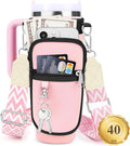 Water Bottle Carrier Bag with Canvas Shoulder Strap for Stanley 40 oz Tumbler with Handle, Water Bottle Holder Pouch with 6.7'' Phone Pocket for Stanley Cup Accessories, Birthday Gifts for Men Women