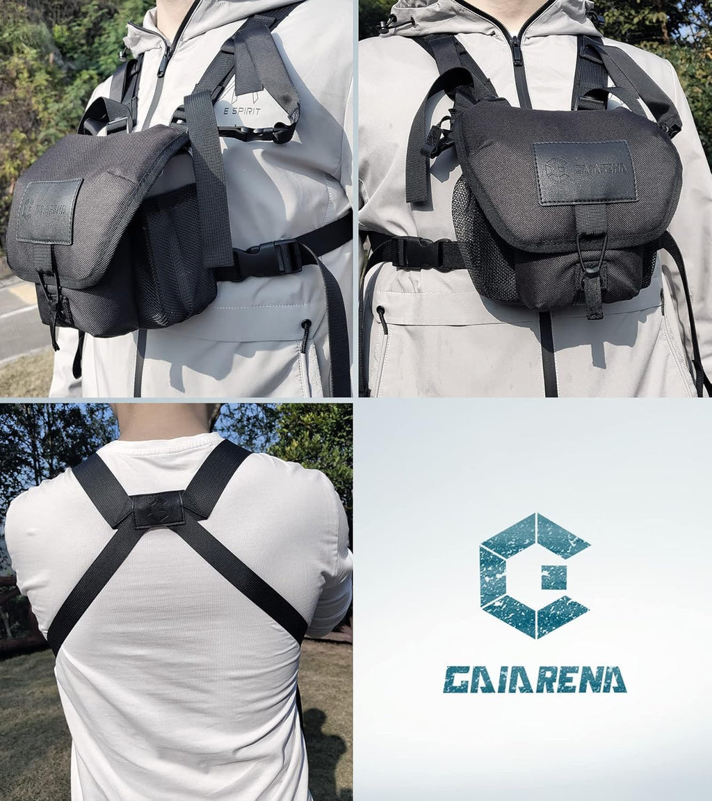 GAIARENA Waterproof Binocular Harness Chest Pack, Bino Harness Case with Rangefinder & Cellphone Pocket for 12x42 Binoculars Lightweight Binocular Pack for Hunting, Hiking (New Version)